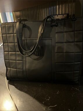Steve Madden Black Quilted Laptop Tote Stylish Work Casual